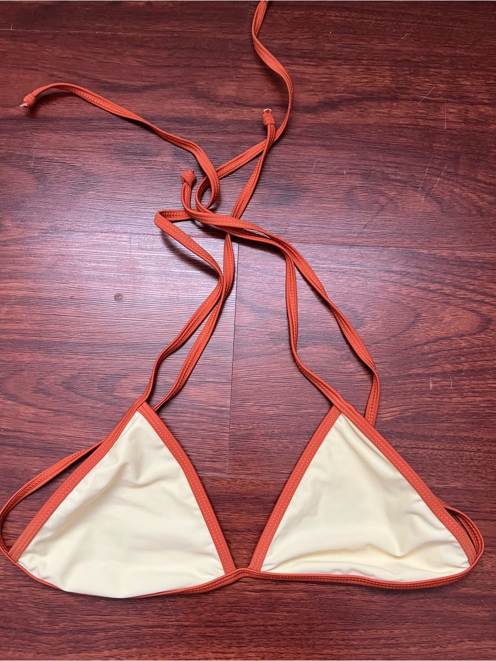 Women’s Two-Tone Triangle Bikini Top - Cream with Rust Trim